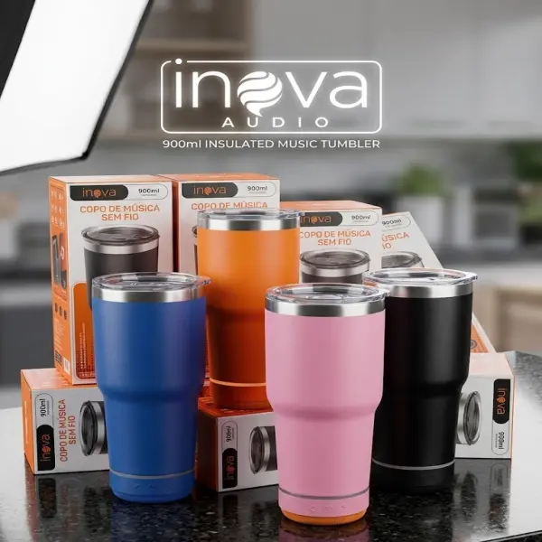 🎵 Copo Térmico Inova Audio com Caixa Bluetooth - 900ml 🍻🔊
