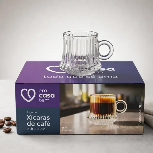 ☕✨ Jogo de Xícaras de Café Vidro Clear 85ml – Linha Robusta Lines (6 Unidades)